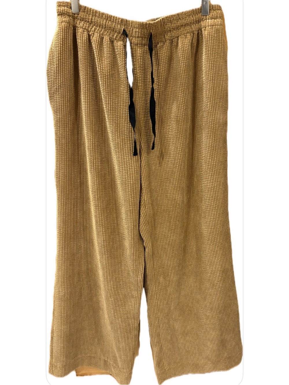 Zara Pants Brown Corduroy Straight Wide Leg Drawstring Waist Hi Rise Pants L